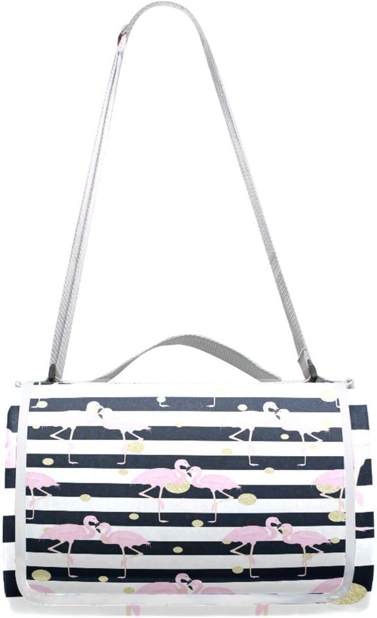 レジャーシート 花見シート 厚手 防水 フラミンゴ 鳥柄 縞 ドット柄 おしゃれ キャンプマット 折りたたみ 断熱 防湿気 大判 2