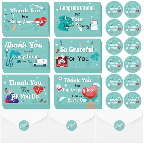 Glenmal 36 Set CNA Week Thank You Cards with Envelope Sticker 2026 Nursing Assistant Greeting Card Appreciation Gifts Supplies for CNA Week ICU LPN Medical Assistant Nursing(Green)