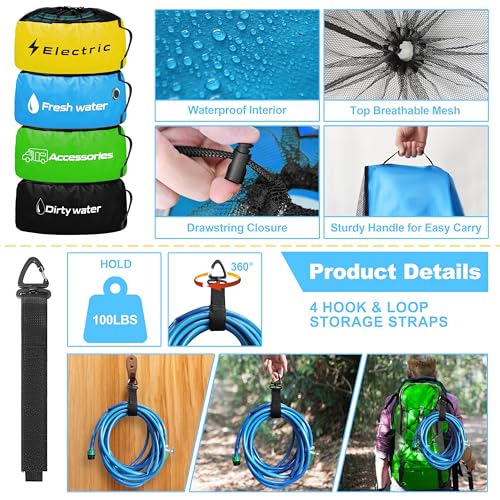 Image of CircleRoad RV Storage and Organization Bag 4 Pack Camper Waterproof RV Accessories Storage and Organizer Bags for Sewer Hoses, Fresh & Waste Water Hoses, Electrical Cords (black /blue /yellow /green)
