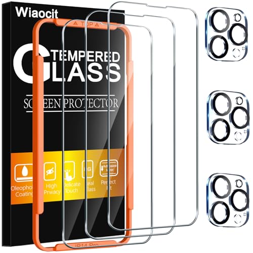 Wiaocit 3 Pack Tempered Glass Screen Protector for iPhone 14 Pro with 3 Pack Camera Lens Protector 9H Hardness Bubble Free Case Friendly