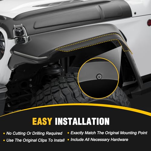 Image of Nilight Fender Flares Extensions Set fit for 2018 2019 2020 2021 2022 2023 2024 2025 2026 Wrangler JL and JLU Unlimited 2 /4 Doors (Only for High Wheel Arches) Off-Road Widened Front Rear Flat 4 PCS