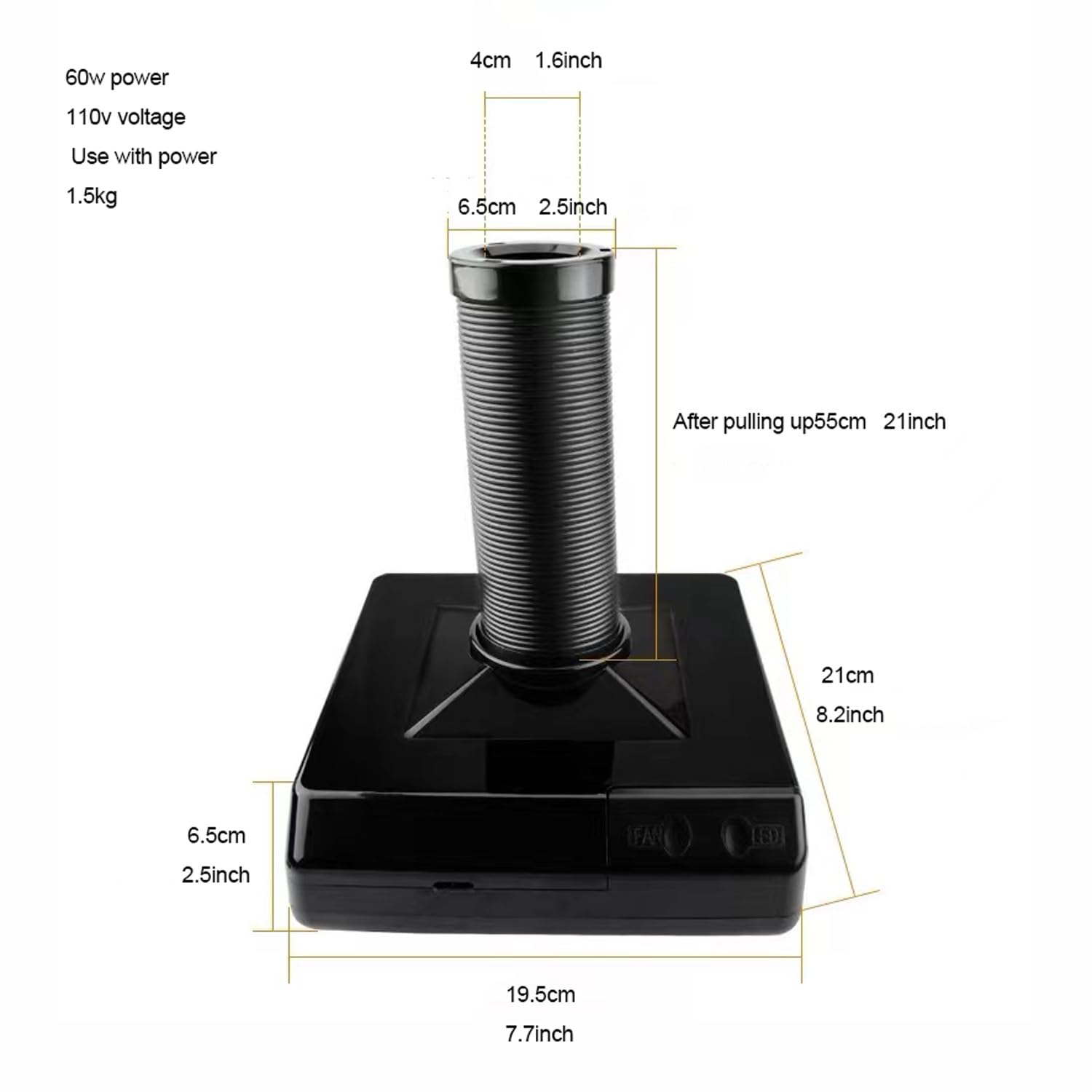 Aspiratore per unghie 60W 2 in 1 Potente mini aspirapolvere da tavolo Illuminazione a LED Tubo telescopico a basso rumore da 360 gradi Risparmio energetico Può contenere piccoli oggetti,Bianca