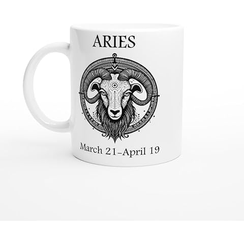Aries Zodiac Sign Coffee Mug, 11oz Ceramic with Symbol & Traits, White