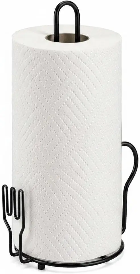 Suporte para Rolo de Papel Toalha Aramado, Metal Preto Fosco, Design Decorativo com Garfo e Colher, Base Firme, Sem Fixação na Parede