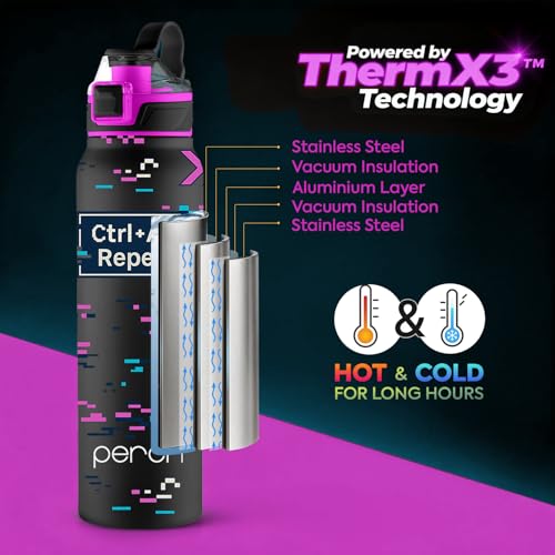Image of Perch Apex Hot and Cold Stainless Steel Water Bottle 740ml | Triple-Layer Vacuum Insulated 3D Printed Bottle | ISI Certified, Leakproof & BPA-Free | Gift for Men & Women | Reboot Mode Pink