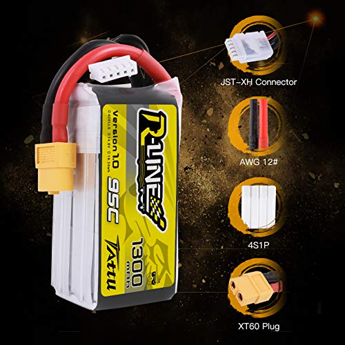 Tattu R-Line Lipo Battery Pack 1300Mah 14.8V 95C 4S With Xt60 Plug For Fpv Racing #TOP3