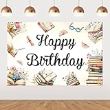 Fangleland Vintage Reading Birthday Party Decorations, Book Theme Happy Birthday Backdrop 5x3ft Colorful Vintage Photography Background for Library Party Supplies