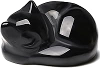 QINJIEJIE Black Obsidian Sleeping Cat Statue - Healing Crystal Figurine, Cute Cat Decor for Home Office Desk, Protection Gemstone Gift for Cat Lovers