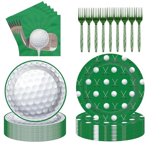 Golf Party Plates Napkins Forks - 96 Pcs Golf Party Decoration Disposable Plates Forks Napkins Tableware for Men Sports Theme Birthday Party Supplies Serves 24 Guests