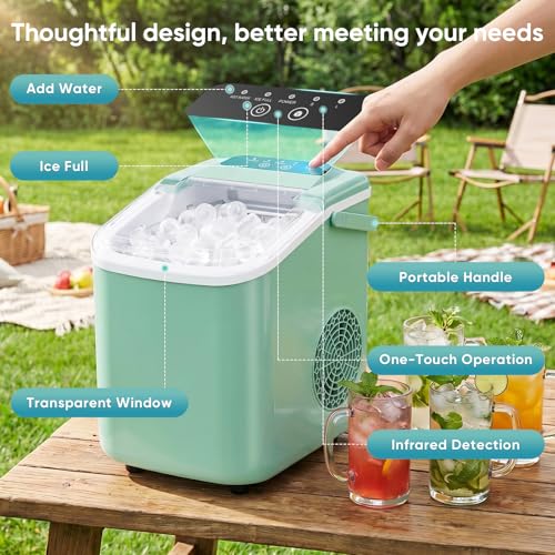 Image of DUMOS Ice Maker Countertop, Ice Machine with Portable Handle, Basket and Scoop, 26lbs Daily, 9 Bullet Cubes in 6-8 Mins, Auto-Cleaning for Home, Kitchen, Office, Outdoors, RV Camping