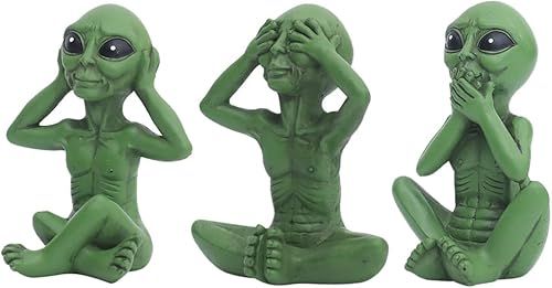 Estatua de extraterrestre de Three Wise, Hear No Evil See No Evil Speak No Evil Alien Statue, figura de alienígena OVNI de ciencia ficción, 3