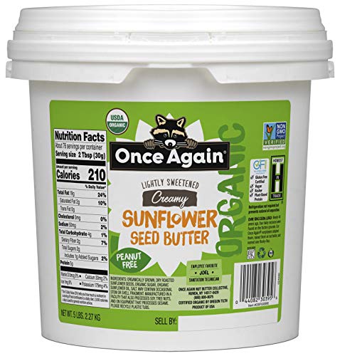 Once Again Organic Creamy Sunflower Butter, 5Lb Pantry Pal (Same As 5 Jars)- Lightly Salted & Sweetened - Peanut Free, Usda Organic, Gluten Free Certified, Vegan, Kosher #TOP13