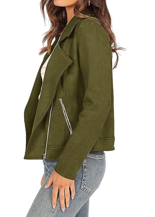 Women's Faux Suede Jacket 2024 Fall Long Sleeve Zipper Lapel Cropped Coat with Pockets Y2K Moto Jackets Outwear4