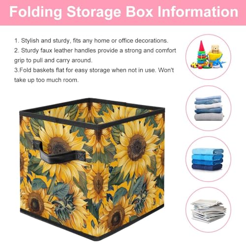 Boîte de rangement tournesol panier pliable vêtements tissu 28cm - 4