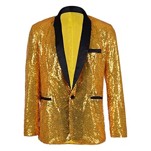 BFD One Sequin Blazer Jacket or Waistcoat in Silver Or Gold for Men. Ideal fro Festivals, Parties, Stage or Dance Performance, Magician Fancy Dress. (M/L, Gold Sequin Blazer) Cover