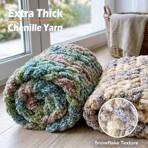 SIXLAMB 6-Pack Jumbo Chenille Yarn, 42 oz/150 Yards Total (7oz/25yds Each), Non-Vacuum Packed Snowy Speckled Chunky Yarn, #7 Extra Thick Fluffy Yarn for Blankets & Arm Knitting (Vintage Meadow) — view 6