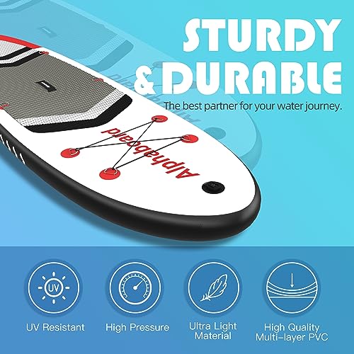 Inflatable Stand Up Paddle Board with SUP Accessories & Backpack. Paddle Boards for Adults. Non-Slip Deck, Wide Stance, Bottom Fin, Double Action Pump.