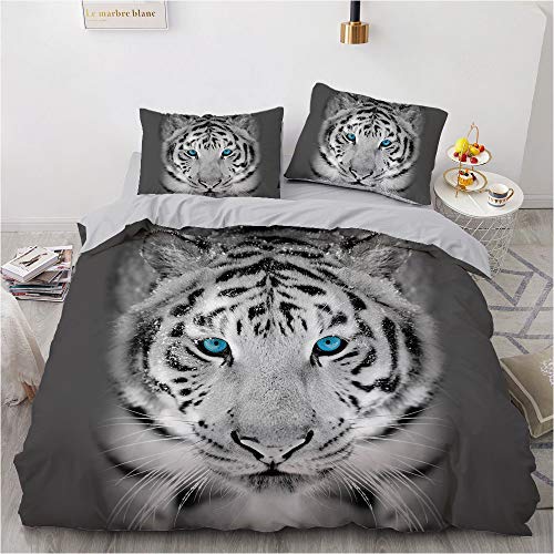 YASMENG Tiger Bettwäsche 135x200 Tiermotiv Weiß Grau 3D Bettbezug Set...