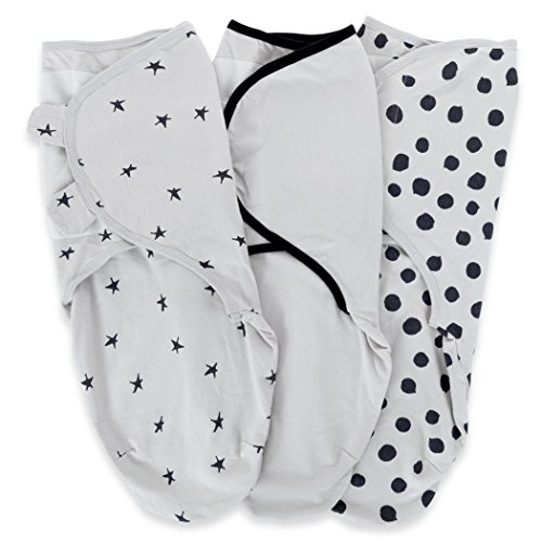 Image of Ely's & Co. Adjustable Swaddle Blanket Infant Baby Wrap Set 3 Pack Grey and Black 0-3 Months