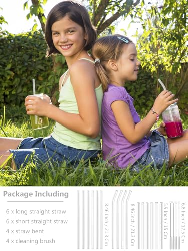 Foto von AOTWAN Glas Strohhalme Wiederverwendbar 20 Stück Glasstrohhalme, 6 Kurz + 6 Lange Geraden Glas-Strohhalme, 4 gebogenem Trinkhalme mit 4 Reinigungsbürsten für Cocktails, Smoothie und Säfte