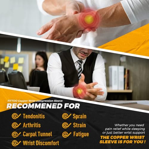 FITTOO Copper Compression Hand and Wrist Sleeves Brace for Men & Women - Pain Relief, Injury Recovery, Suitable for Sports Protection - Fits Left or Right Hand - Image 3