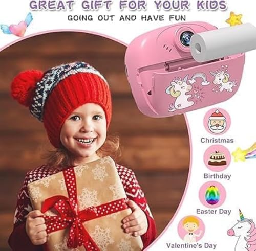 Image of Camera for Kids with Print, Instant Print Camera for Kids, Dual Selfie Digital Camera with 1080P 32 GB HD Videos Recoding, 48 MP Instant Photo Printer for Boys and Girls (Pink)