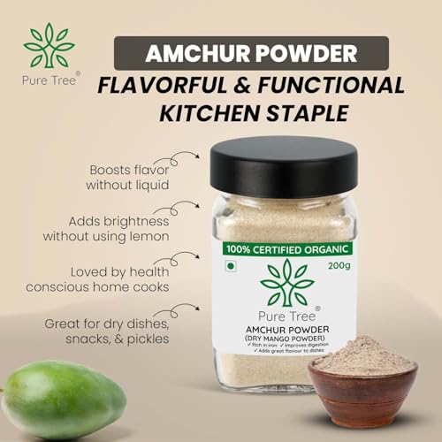 Image of Pure Tree Certified Organic Amchur Powder | 200 g | Glass Jar | Dry Mango Powder | Amchoor Powder For Chutney, Pickle, and Fruit Salad