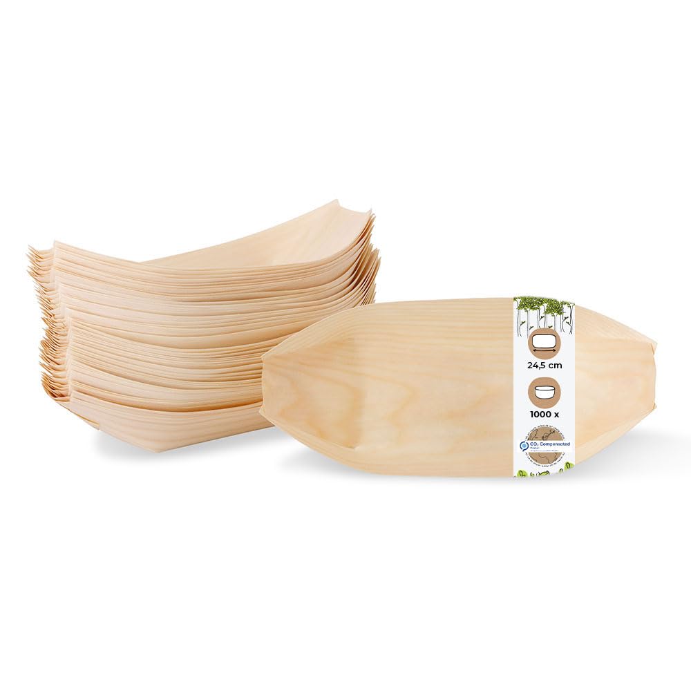 BIOZOYG Cuencos hondo madera de pino I platos desechables orgánicos sostenibles y compostables I Snack bowl bocadillos currywurst papas fritas Sushi I cuenco alimentos fríos y calientes 1000 piezas