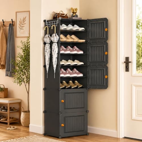 Image of Mevigo Plastic Shoe Rack for Home with Door | 10-Tier Stackable Shoe Organizer | Holds 20-Pairs |Waterproof & Dustproof | DIY Modular Shoe Cabinet |Chappal Slipper Stand for Bedroom