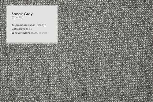 Cavadore 3er-Sofa Vida / 3-Sitzer Couch im trendigen Design mit massivem Holzrahmen in Eiche, Kopfstütze mit Kuschelkissen / 213 x 84 x 93 / Chenille, Grau – Bild 8