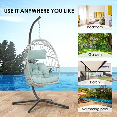 Egg Hanging Chair With Stand Hammock Egg Chair Indoor Outdoor, Wicker Rattan Hanging Swing Chair Basket Egg Chair Aluminum Steel Frame And Uv Resistant Cushion For Bedroom Garden Backyard #TOP5