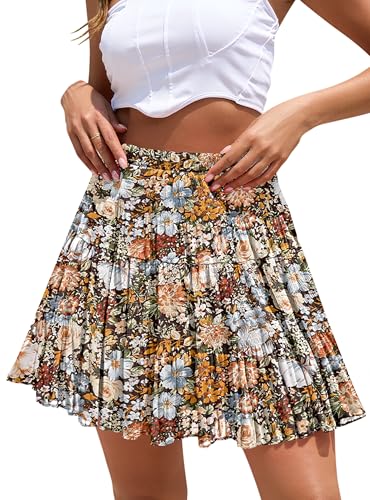 CYiNu Short Skirts for Women Summer Boho Flowy A Line Chiffon Tiered Pleated Mini Skirt
