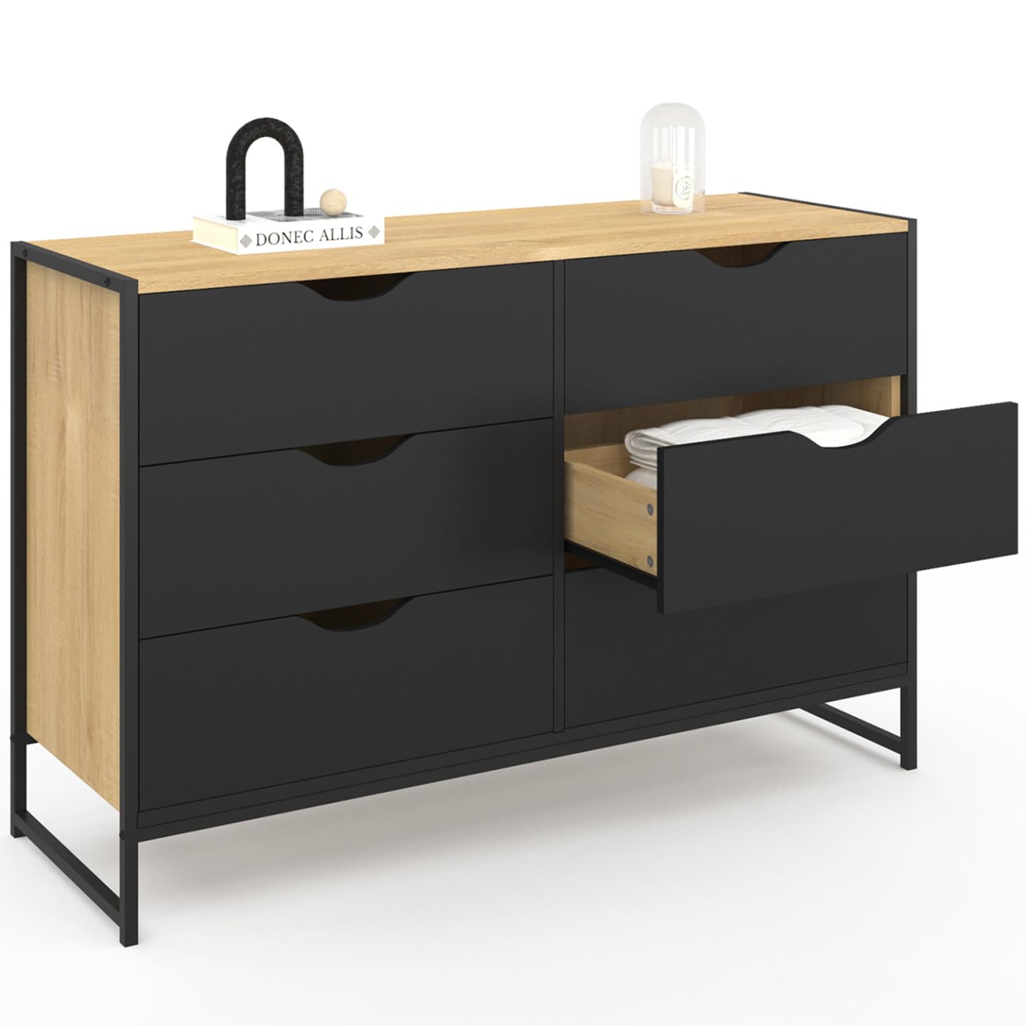 IDMarket - Commode 6 tiroirs Noirs Boston 115 cm Design Industriel