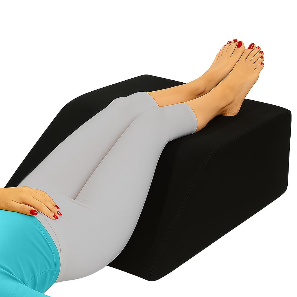 Crescent Textile Leg Elevation Wedge Pillow High Grade Foam Support for Sleeping, Swelling Relief, Blood Circulation, Back, Hip, Knee Pain Removable Washable Cover 60x50x15cm Made in UK (Black)
