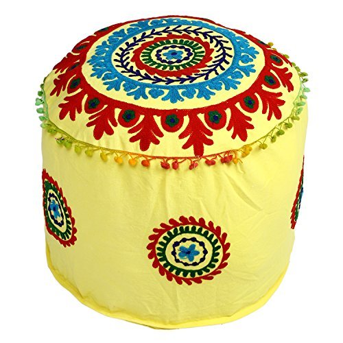 Aheli Indian Handicraft Vintage Ottoman Pouf Cover Living Room Patchwork Foot Stool Cover Decorative Handmade Home Chair Cover
