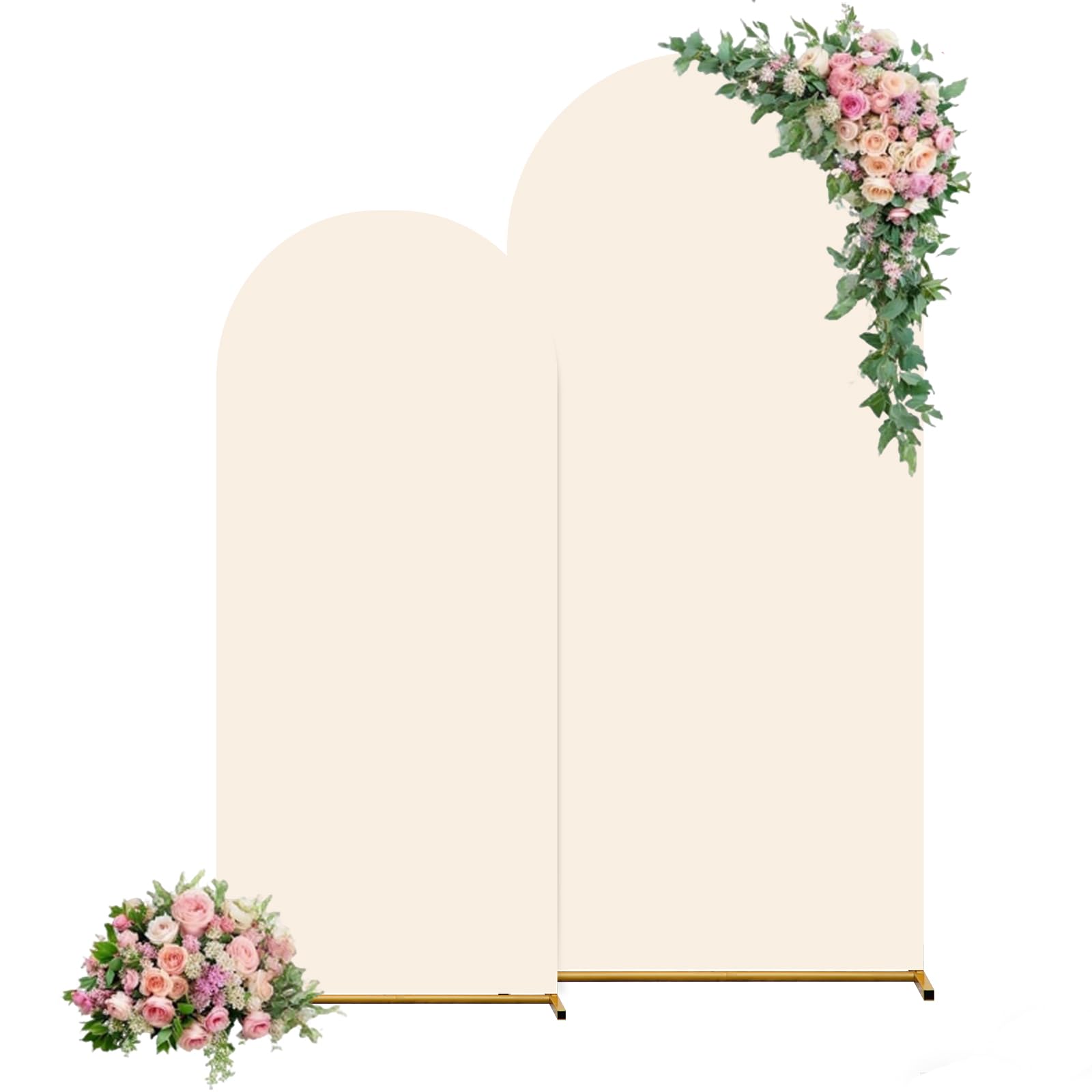 Set of 2 Wedding Arch Backdrop Cover,6FT & 7.2FT White Round Top Spandex Fitted Arch Cover for Baby Party Birthday Banquet Shower (Cream)