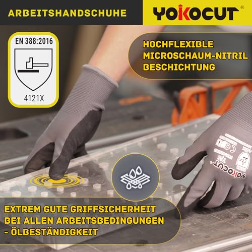 Arbeitshandschuhe für Mechaniker, Elektriker, Montagehandschuhe, Werkstatt, gartenhandschuhe, kfz-Handschuhe, mit Rutschfeste & Touchscreen-Funktion, 3 Paar Nitril Schutzhandschuhe Herren (Größe 7/S) – Bild 3