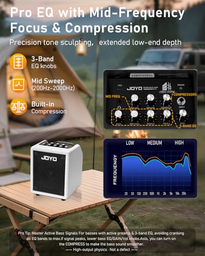 Image of JOYO 30W Bass Combo Amplifier Portable Amp 4 inch Speaker with 3-Band EQ & Compressor | Bluetooth 5.1 + OTG Direct Recording | Headphone Practice for Bassist Solo Livestream Gigs (Vibe Cube BA-30, White)