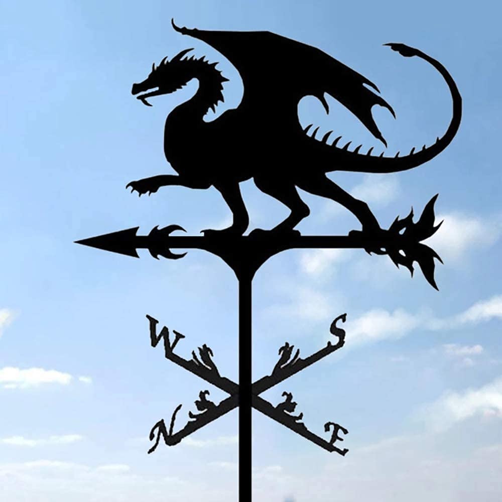 Alnicov Veleta de metal animal, veleta negra vintage indicador de dirección del viento cable para jardín exterior techo Paddock decoración veleta (dragón de fuego)