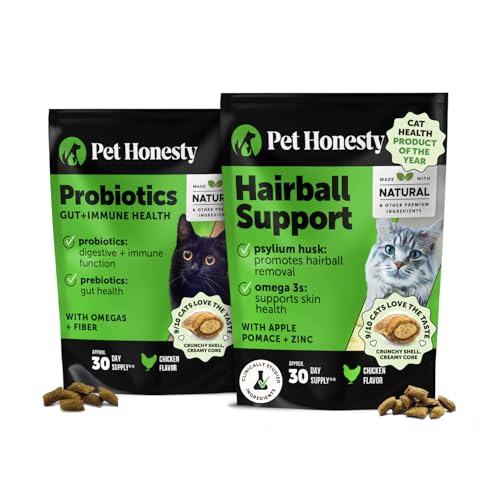 Cat Digestive & Hairball Support Bundle – Probiotics Gut + Immune Chews + Hairball Support Chews, 30 Day Supply Each