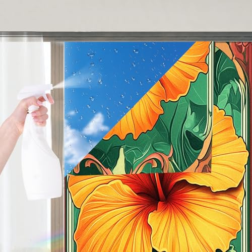 Image of Nuxovilar Yellow Flower Floral Pattern Cling Window Film 17.5x39.3 PVC