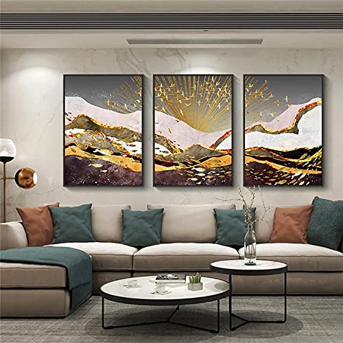 Ligne dorée peinture sur toile abstrait montagne lot de 3
