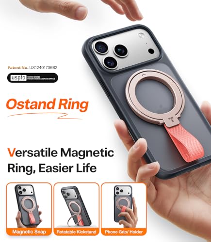 TORRAS 2025 Upgrade (Gen 6.0) Magnetic Phone Grip Holder Kickstand with Braided Strap, Fit for MagSafe Ring Removable, for iPhone 17 16,15, 14, 13 12 Pro/Max Samsung, Google (Rose Gold), Ostand Ring - image 2