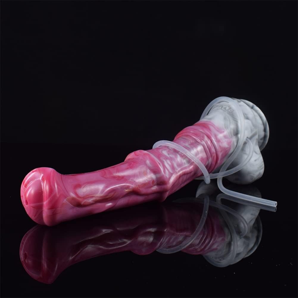 12 Inch Realistic Squirting Dildo Ejaculating, Lifelike Penis Knotted Large Horse Anal Dildo with Suction Cup Adult Sex Toy for Women - Red Grey