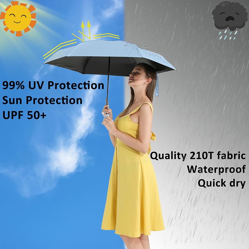 Image of BAODINI Travel Mini Umbrella for Purse with Case-Small Compact UV Umbrella Protection Sun-Lightweight Tiny Pocket Umbrella with Case for Women, Girls