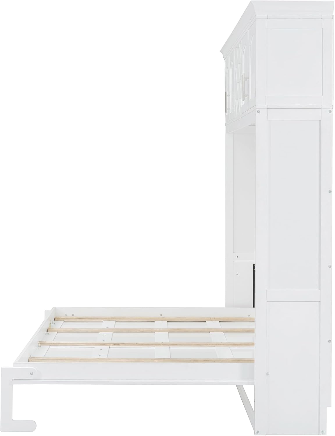 Harper & Bright Designs Queen Size Murphy Bed, Wooden Queen Wall Bed Frame with Top Cabinets & Wine Rack, White