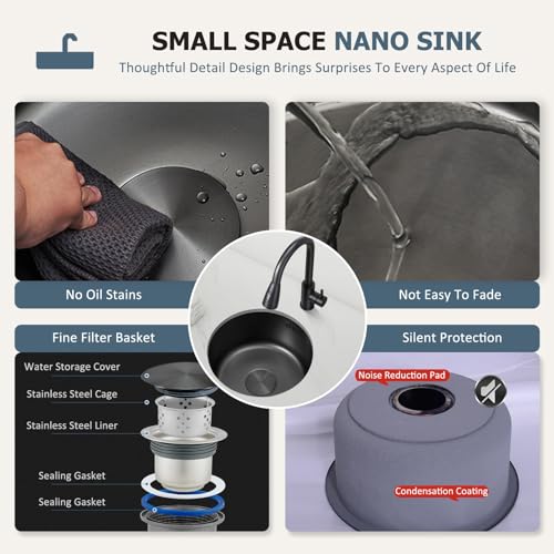Évier compact cuve simple noire en inox à montage par le bas
