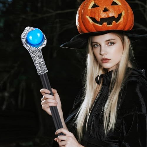 Image of GORGECRAFT Vintage Walking Stick Antique Cane Plastic Halloween Party Cosplay Scepter Silver Eagle Claw Blue Ball Grasping King Wand Costume Cane Handle Knob Punk Prop for Themed Events Stage Shows