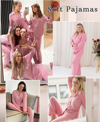 Image of Women's Pajama Sets Long Sleeve Sleepwear Button Up Shirt With Pajama Pants Soft Pjs Lounge Sets