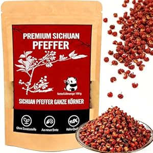 Szechuan Pfeffer ganz 100g, Roter Szechuanpfeffer aus Sichuan– handverlesen & prickelnd zitronig & prickelnd zitronig mit warmer Gewürz ideal für Pfeffermühle, BBQ & asiatische Gerichte Wokgerichte